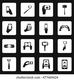 Selfie icons set in simple style. Taking photos with smartphone set collection vector illustration