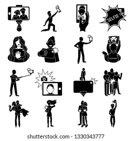 Selfie icons set. Simple set of selfie vector icons for web design on white background