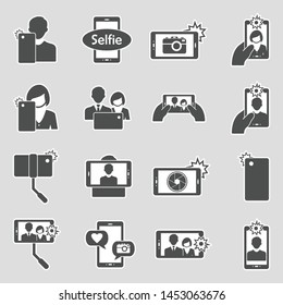 Selfie Icons. Sticker Design. Vector Illustration.