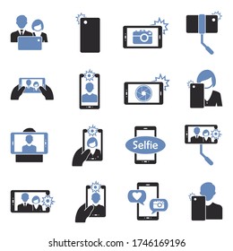Selfie Icons. Two Tone Flat Design. Vector Illustration.