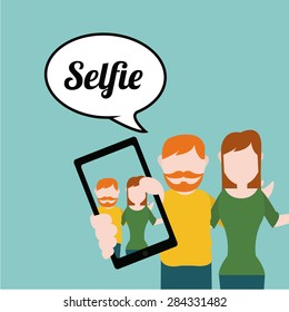 selfie illustration over color background