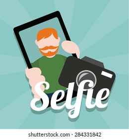 selfie illustration over color background