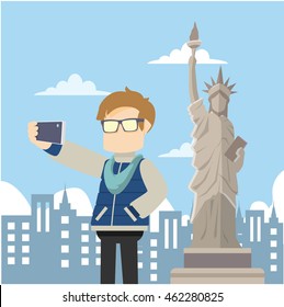 selfie infront of liberty