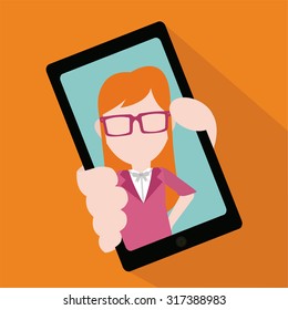 Selfie kids illustration over color background