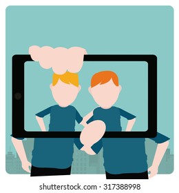 Selfie kids illustration over color background