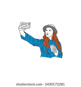 Diseño de vector de arte de línea selfie