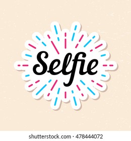 Selfie logo design template. Vector color sticker logotype illustration. Bright selfi label print text isolated on color background