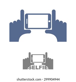 Selfie Logo. Sign Emblem For A Photo On Phone. Hands And A Smart Phone. Vector Illustration