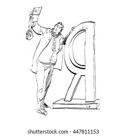 Selfie male photographed near the Russian letter I