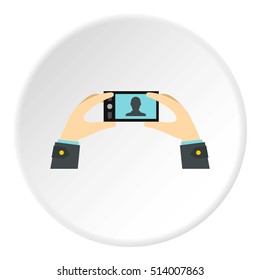 Selfie with mobile phone icon. Flat illustration of phone vector icon for web design