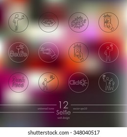 selfie modern icons for mobile interface on blurred background