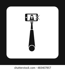 Selfie monopod stick with smartphone and woman in a frame icon in simple style on a white background vector illustration