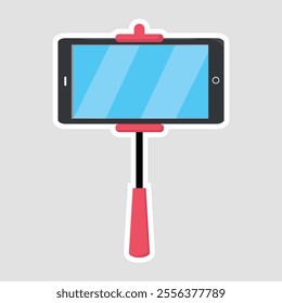 Selfie Monopod Stick Vector Illustration Sticker. A sleek selfie stick, perfect for capturing moments on travels and adventures. Great for travel and technology-themed designs