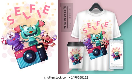 Selfie monster - mockup for your idea. Vector eps 10