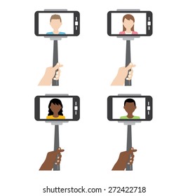 Selfie on smartphone using monopod or selfie stick