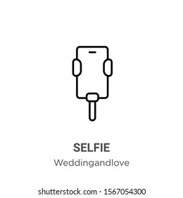 Selfie outline vector icon. Thin line black selfie icon, flat vector simple element illustration from editable birthday and party concept isolated on white background