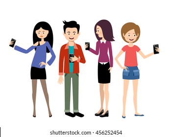 Selfie People Set On White Background Stock Vector (Royalty Free ...