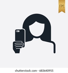 Selfie and Phone Icon Flat Isolated Girl Symbol Design
