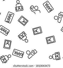 Selfie Photo Camera Vector Seamless Pattern Thin Line Illustration