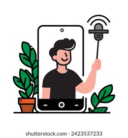 Selfie photo line icons, phone icon vector illustration