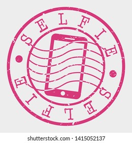 Selfie Photo Stamp. Phone Silhouette Seal. Round Design. Vector Icon. Design Retro Insignia.