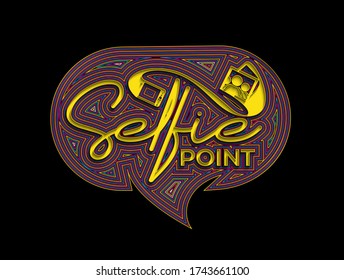 Selfie Point Calligraphic flat line Style Text Vector illustration Design.