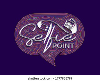 Selfie Point Calligraphic flat line Style Text Vector illustration Design.