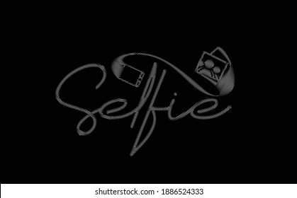 Selfie Point kalligrafische flache Linie Stil Text Vektorgrafik Design.