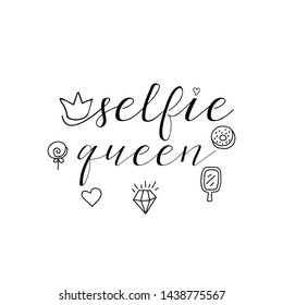 Selfie Queen. Lettering. Vector illustration. Perfect design for greeting cards, posters, T-shirts, banners print invitations