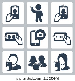 Selfie related vector icons set