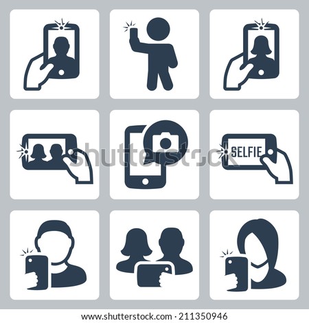 Selfie related vector icons set