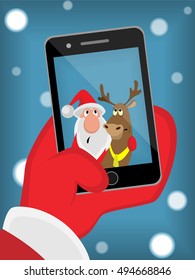 Selfie Santa and reindeer snow