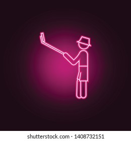 Selfie Self Portrait neon icon. Elements of turizm set. Simple icon for websites, web design, mobile app