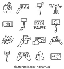 selfie set isolated symbols. photographing himself icons collection 