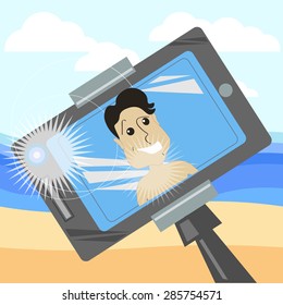 Selfie set,man selfie photo, beach vacation 