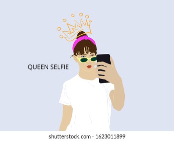 Selfie slogan with girl taking selfie illustration