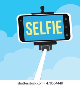 selfie with smartphone and stick