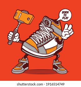 Selfie Sneaker Character Design Mascot Illustration