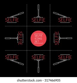 Selfie social media line icons set