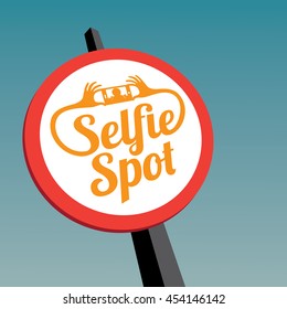 Selfie spot sticker sign design. Concept of placing sticker or sign at a scenic outlook for taking self portraits. EPS 10 vector.