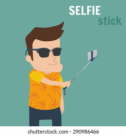Selfie stick concept vector illustration