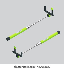 Selfie stick. Flat 3d isometric illustration. For infographics and design 