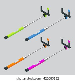Selfie stick. Flat 3d isometric illustration. For infographics and design 