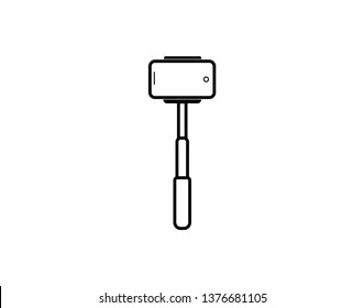 Selfie stick icon. Editable stroke. Selfie stick woth smartphone. Vector illustration