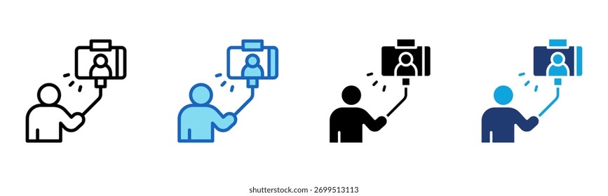 Selfie Stick Icon Multi Style Ilustración vectorial