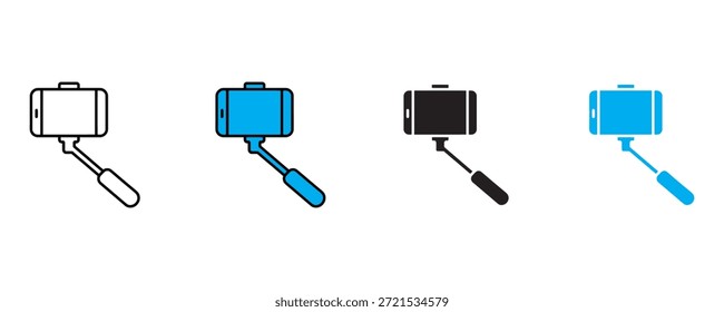 Selfie stick ícone definir vetor em fundo branco. social, mídia, fotografia, smartphone, câmera, símbolo de gadget. ilustração vetorial.