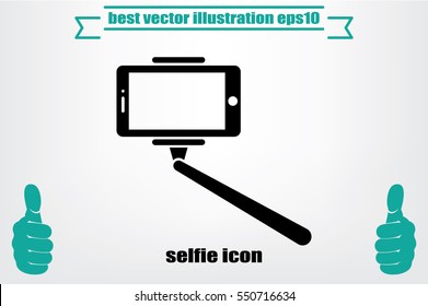 Selfie stick icon vector illustration eps10. Isolated badge for website or app - stock infographics.