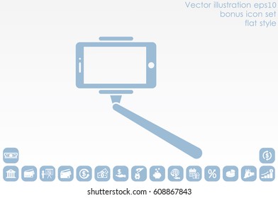 Selfie stick icon vector illustration eps10. Isolated badge for website or app - stock infographics