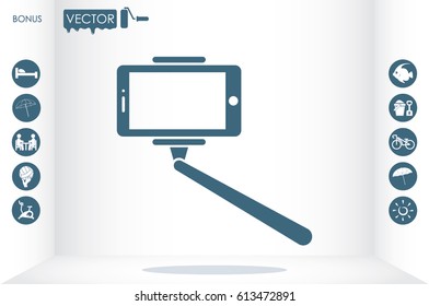 Selfie stick icon vector illustration eps10. Isolated badge for website or app - stock infographics