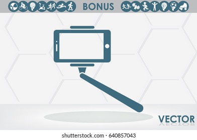 Selfie stick icon vector illustration eps10. Isolated badge for website or app - stock infographics